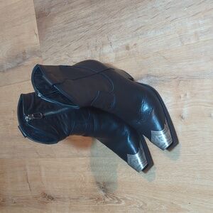 Free People Black Italian Leather Ankle Boots with Silver Accents